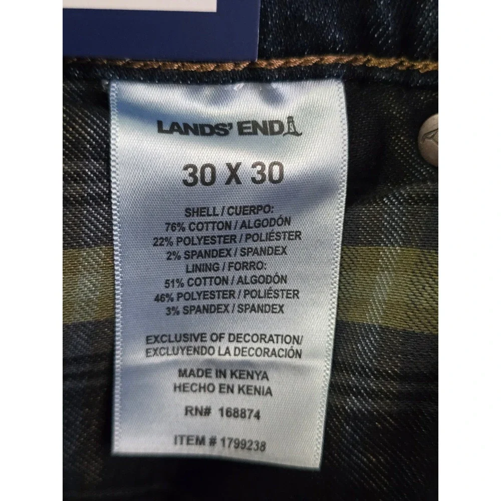 Lands End Mens Flannel Lined Straight Leg Jeans Dark Wash Indigo 30x30 1799238